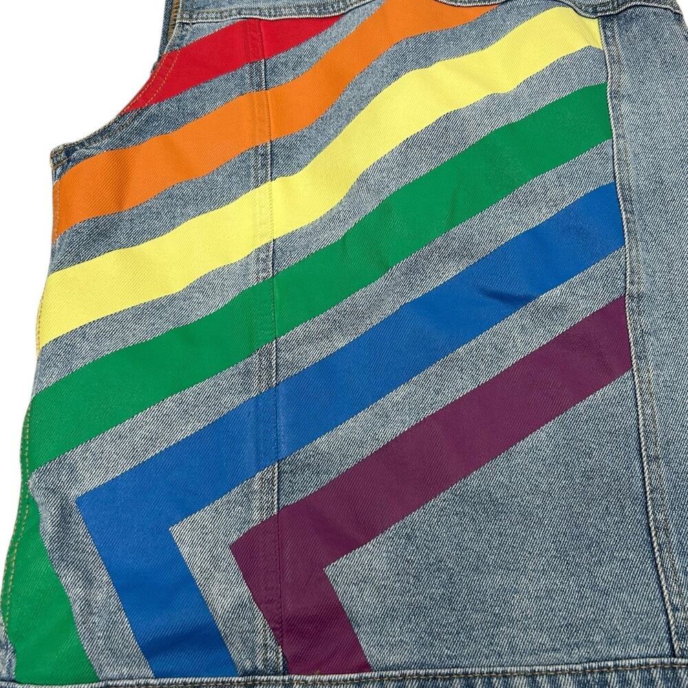 Unisex Rainbow Pride Collection LGBTQ Stonewashed Sleeveless Blue Denim Vest - Picture 8 of 11